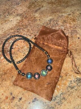 Vintage 90s Hematite and Multicolor Cat's Eye Glass Beaded Necklace
